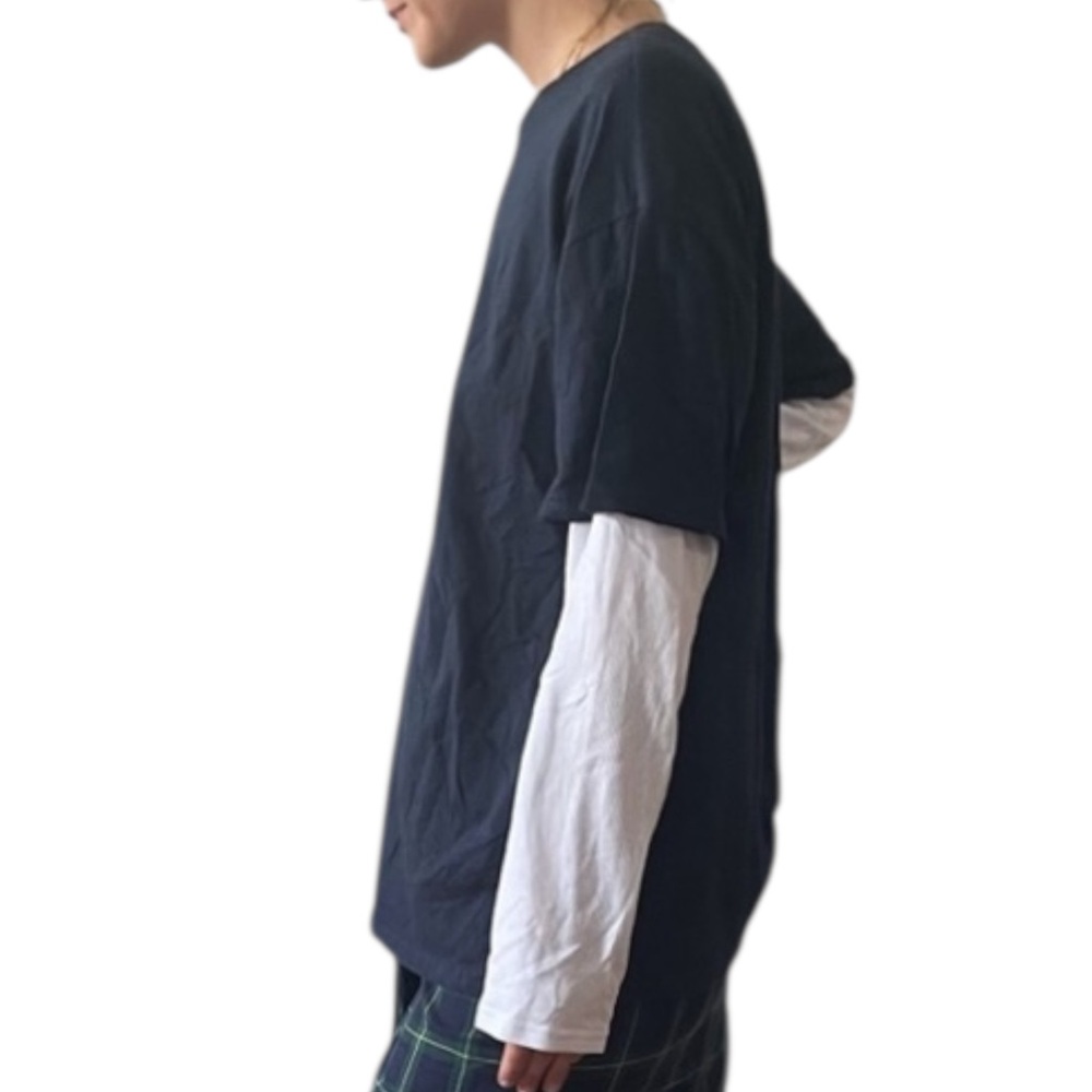 NWOT ORIGINAL USE Black White Layered Short + Long Sleeve Thermal Tee Shirt - M - Picture 8 of 16